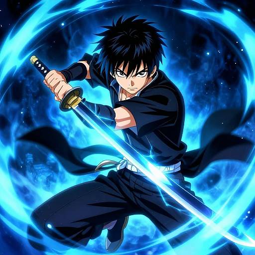 Anime Boy Intense Katana Battle