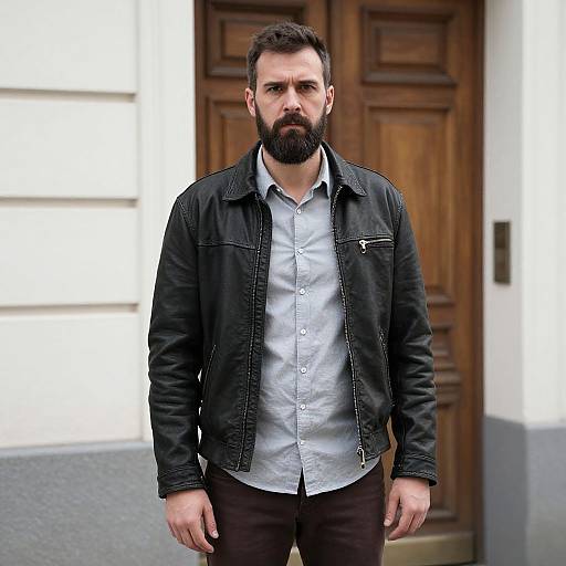 Serious Bearded Man in Urban Setting