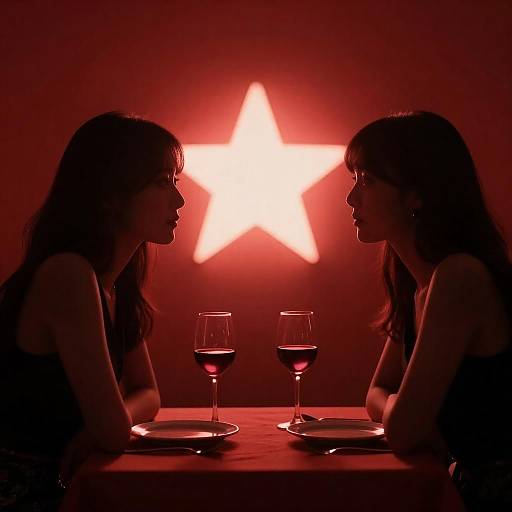 Silhouetted Women at Red Star Table