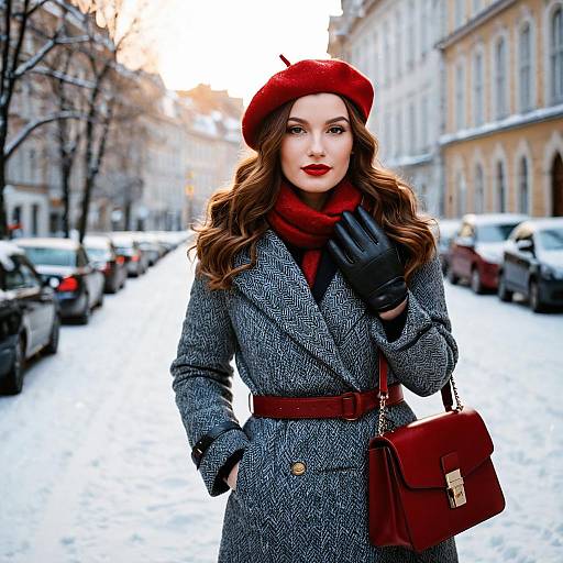 Winter Street Style Woman in Red Accessories