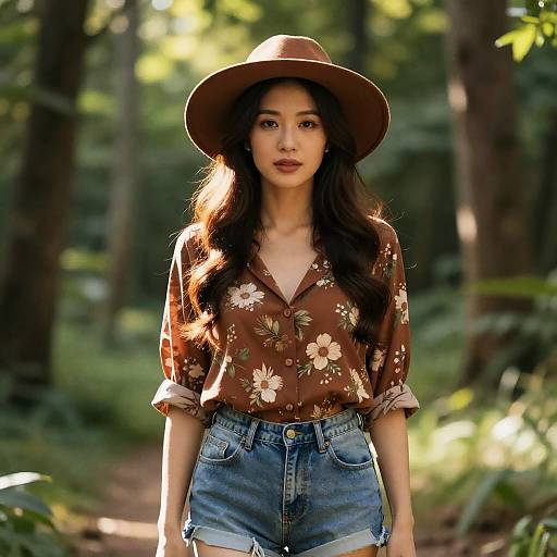 Sunlit Asian Woman in Forest
