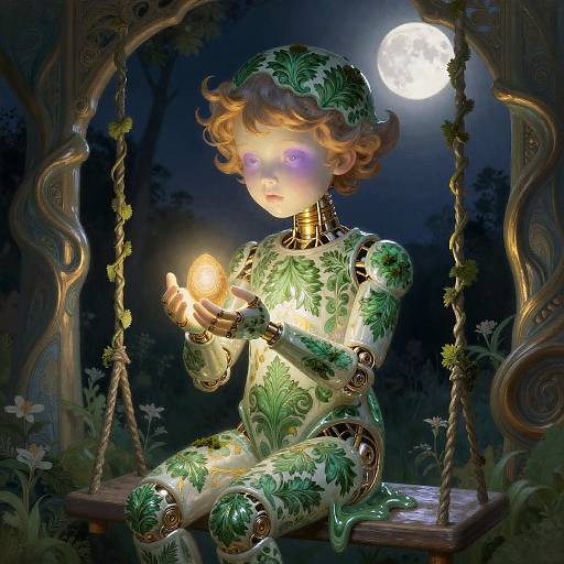 Lilac-Eyed Sylph Android on Ornate Swing