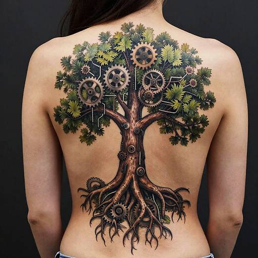 Biomechanical Tree Back Tattoo Design