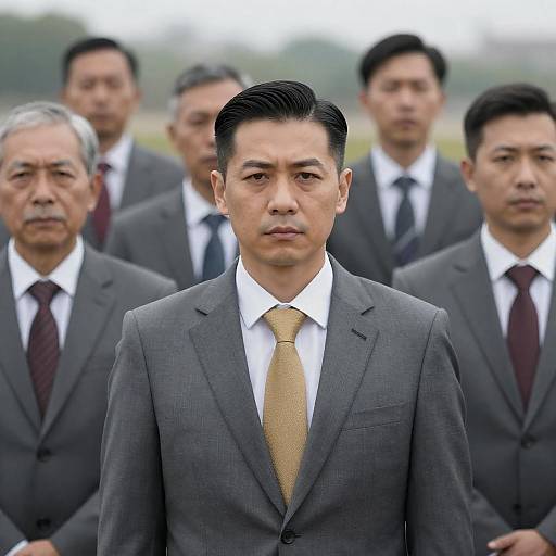 Group of Asian Men in Gray Business Suits
