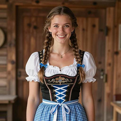 Smiling Woman in Traditional Oktoberfest Dirndl