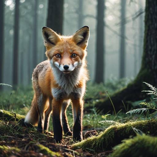 Curious Red Fox in Misty Forest