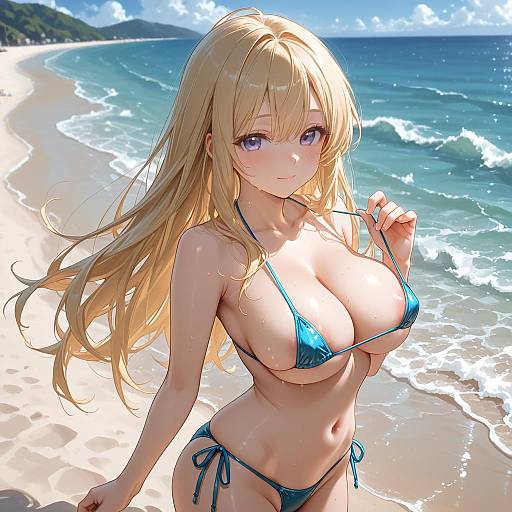 Blonde Girl Smiling at Beach