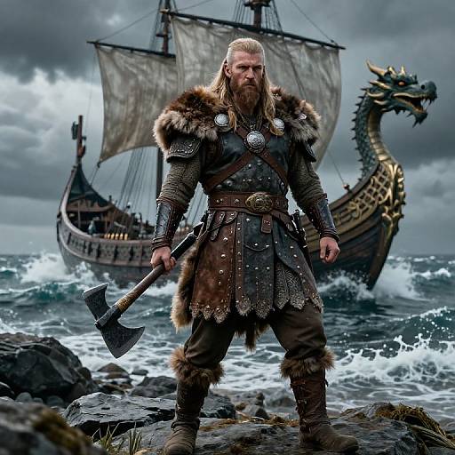 Fierce Viking Warrior on Rocky Shore