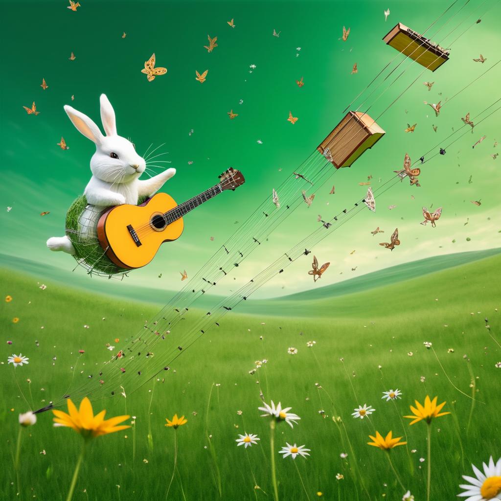 Surreal Scene of Guitar and Rabbit