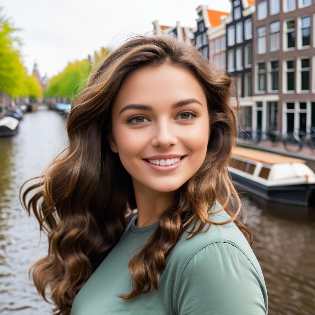 Girl in Love by Amsterdam Canal