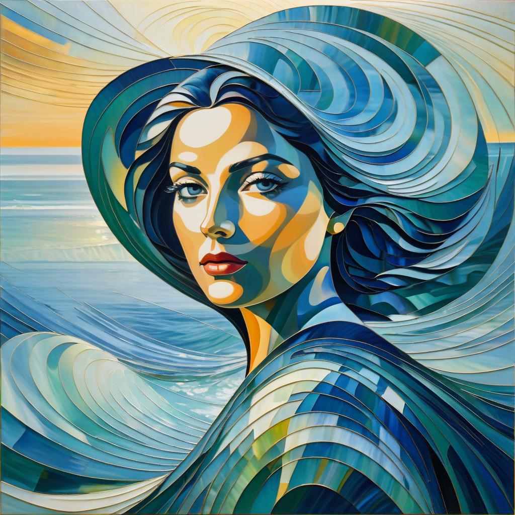 Futuristic Abstract Woman in Ocean Landscape