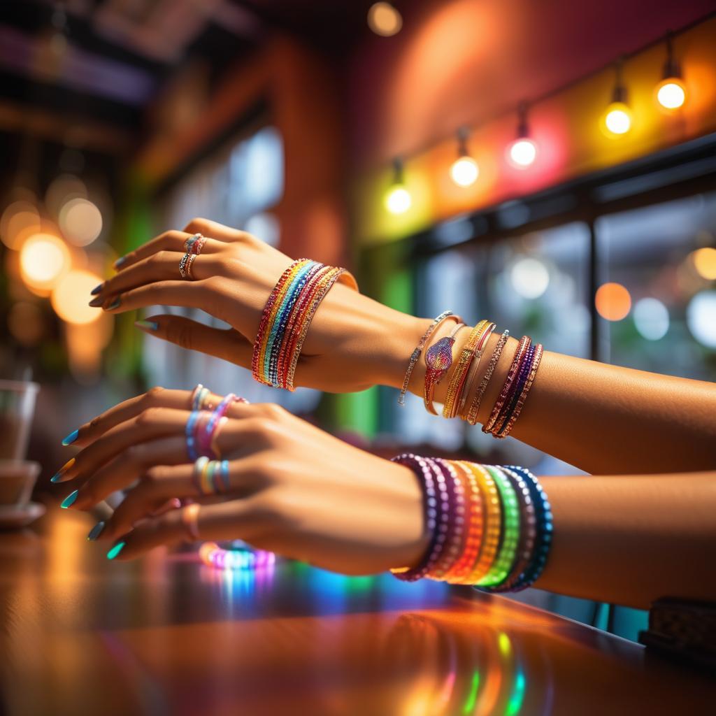 Colorful Bracelets in Cozy Café Setting