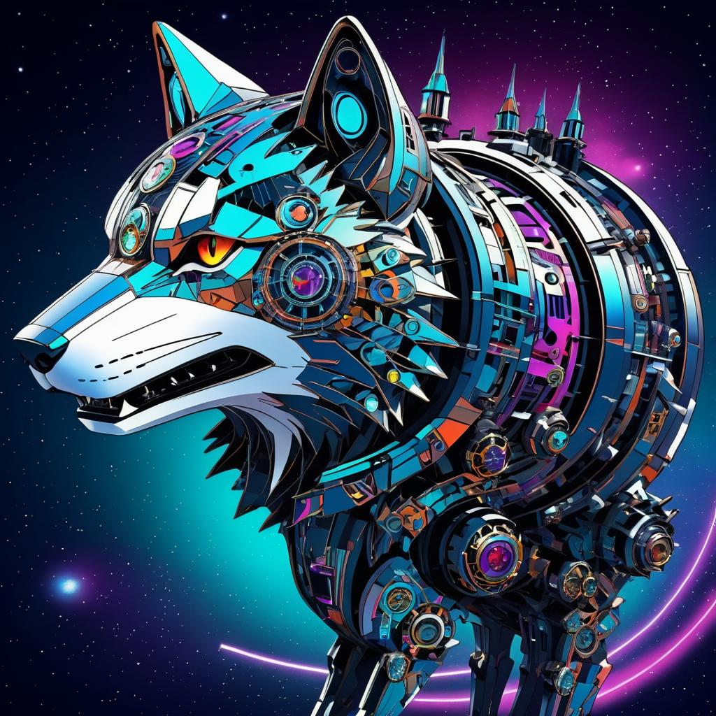 Futuristic Wolf Droid Cat Design Art