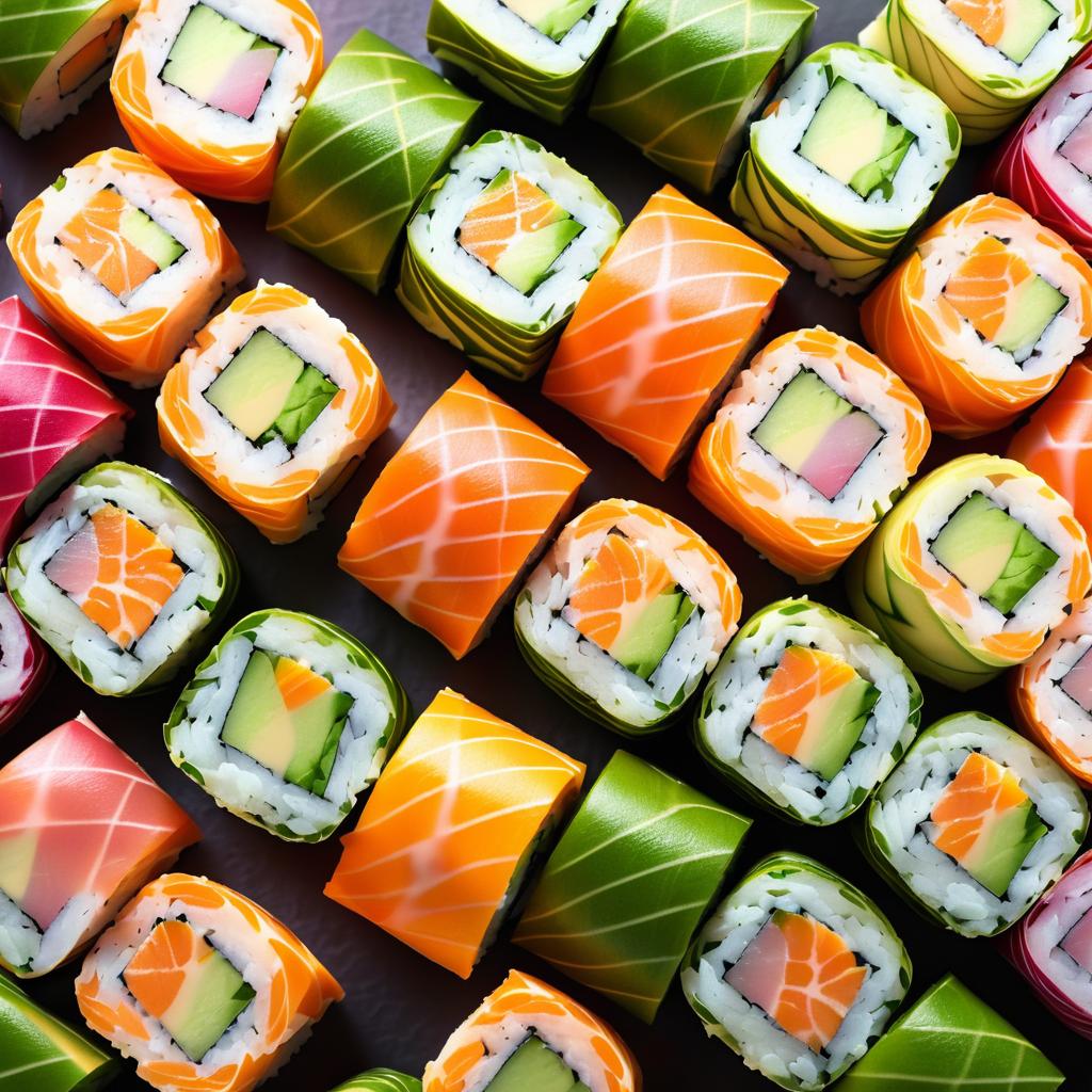 Vibrant Pastel Gourmet Sushi Photography