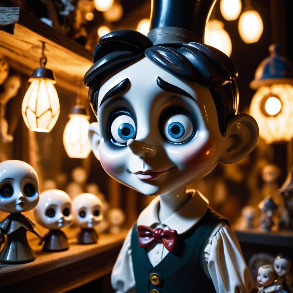 Distorted Pinocchio in Creepy Doll Shop