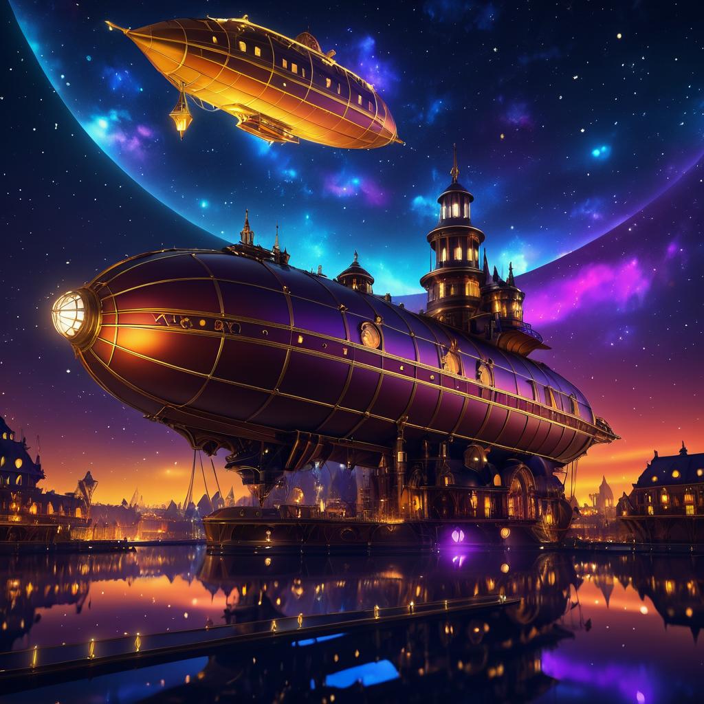 Steampunk Night Sky with Airship