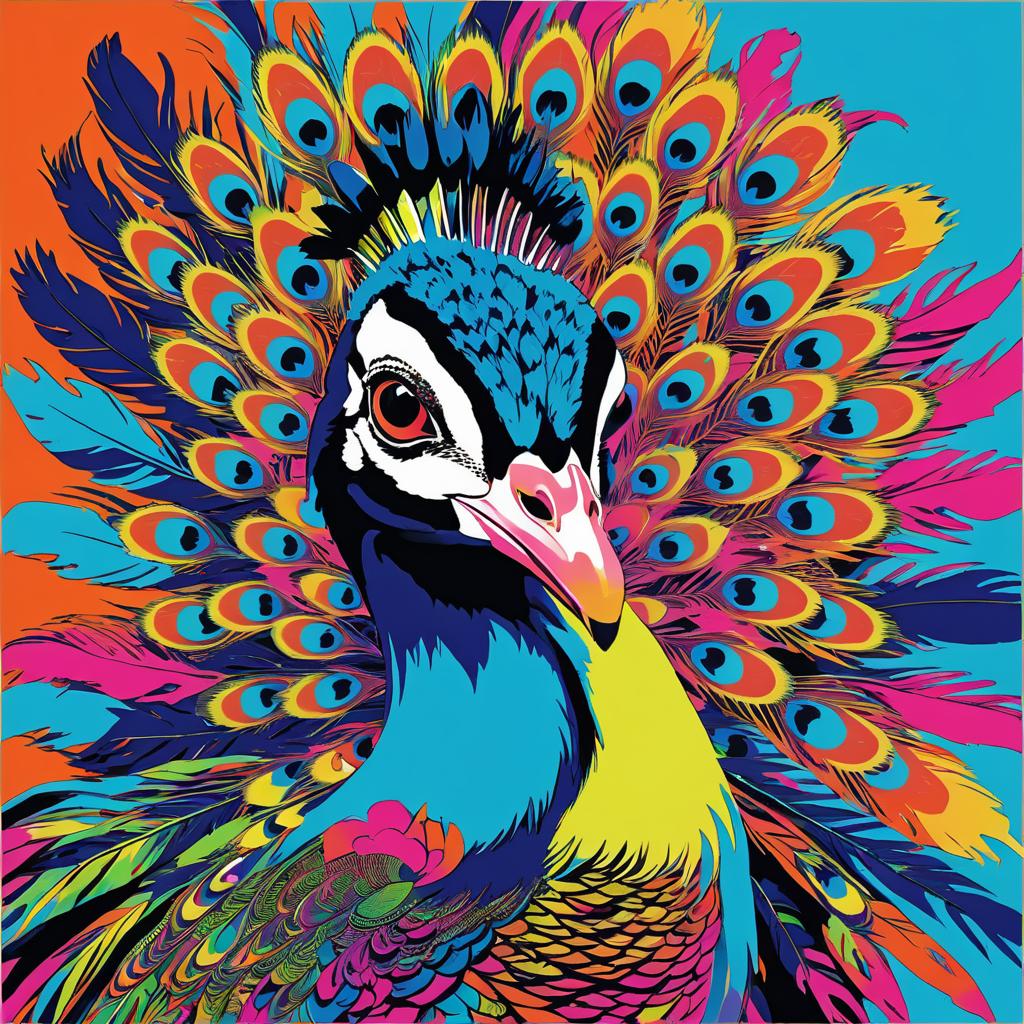 Vibrant Peacock Head in Warhol Style