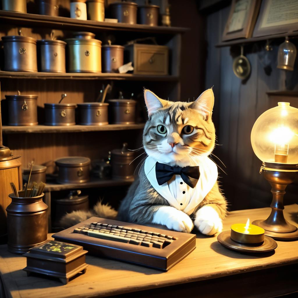 Charming Cat in a Vintage Apothecary