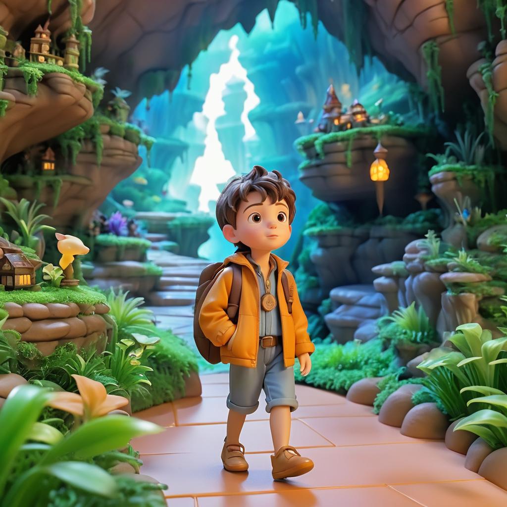 Brave Boy's Adventure in a Magical Cave