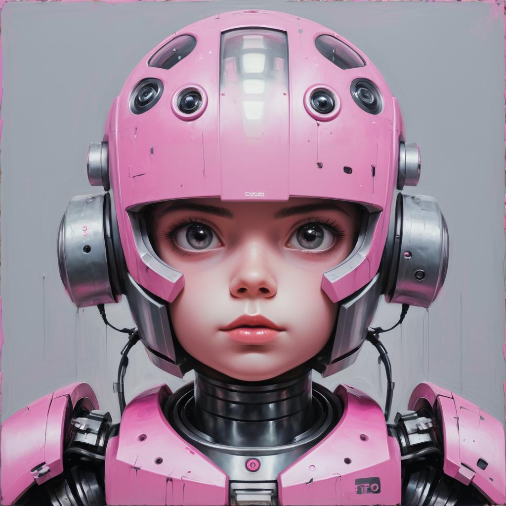 Dystopian Robotic Child in Oil Painting