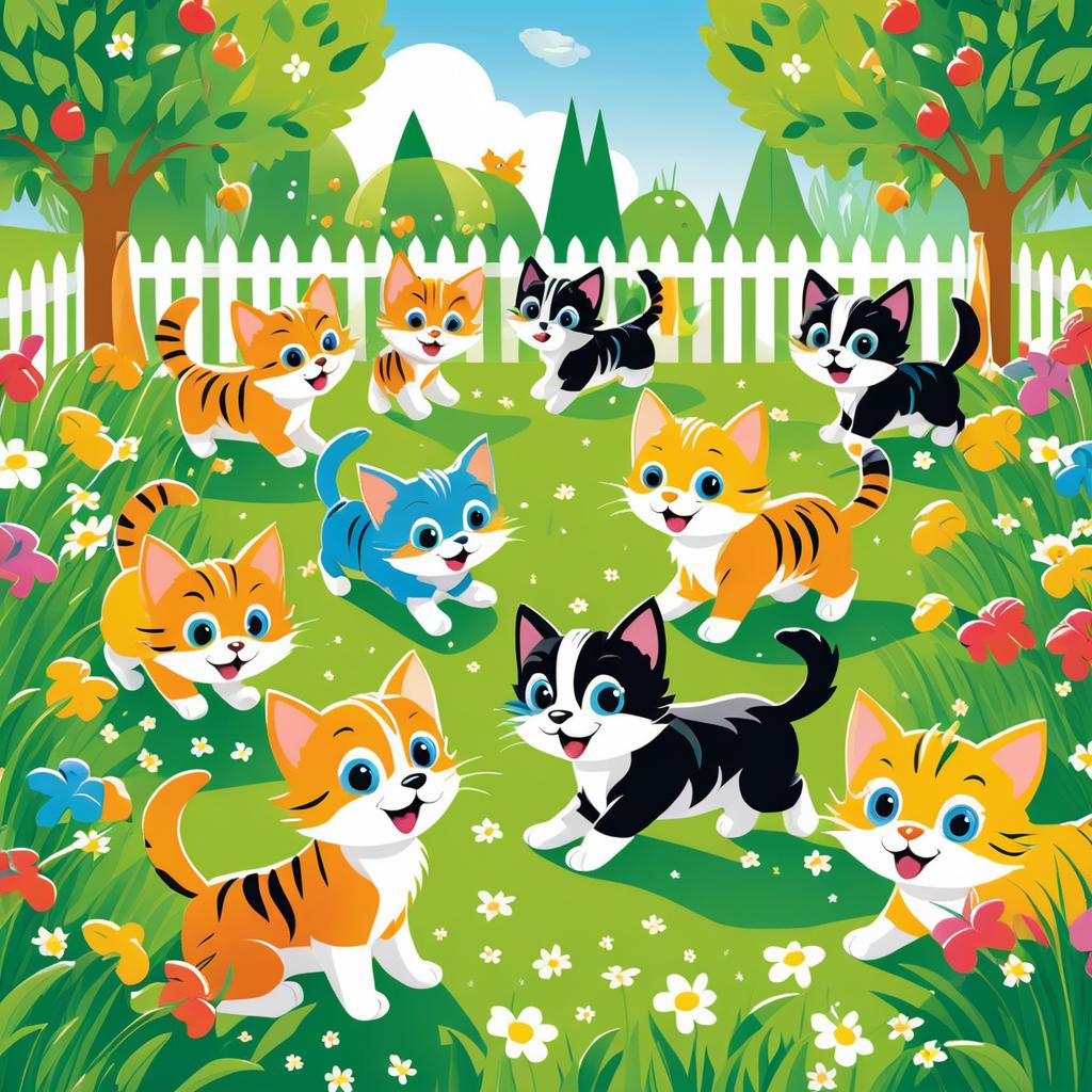 Playful Kittens and Puppies in Garden