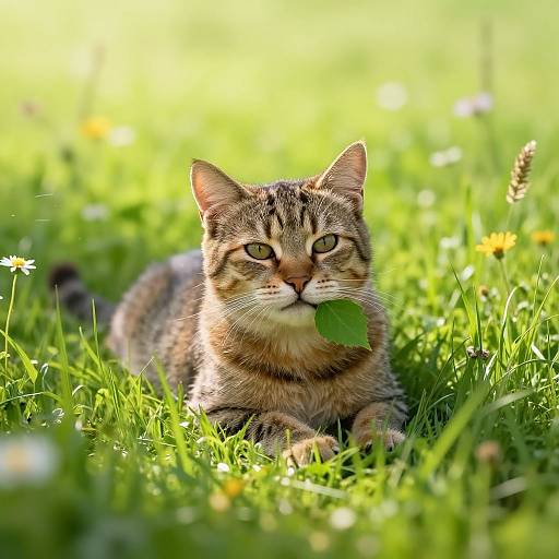 Cat Relaxing in Sunny Meadow