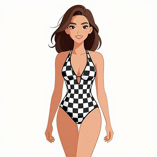 Woman in Black and White Checkered Swimsuit