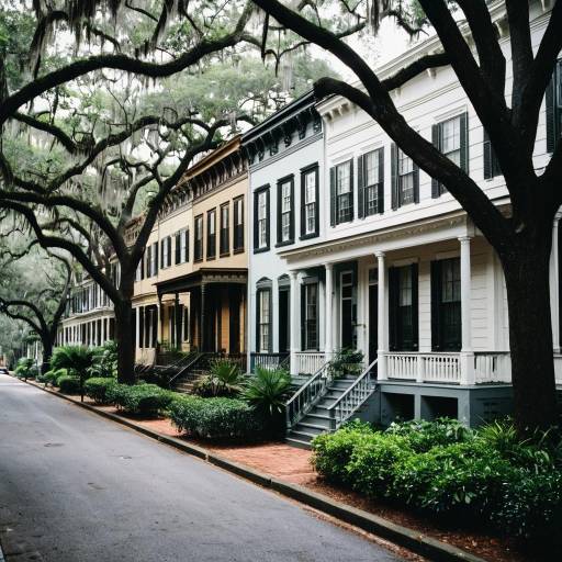 Historic Savannah Row Houses with Tree-Lined Street
