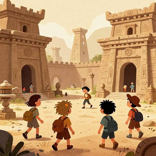 Adventurous Kids Exploring Ancient Temple