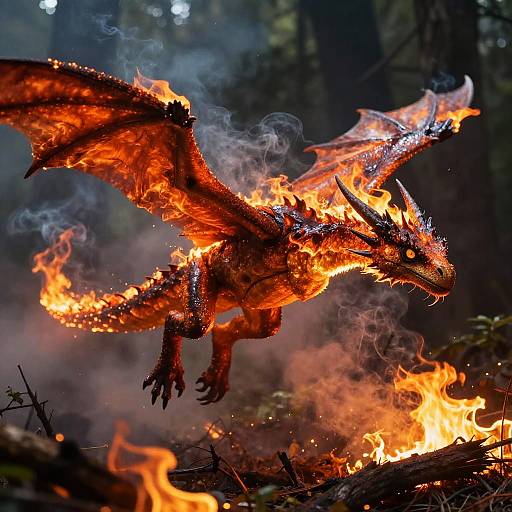 Realistic Fire Wyrm in Smoky Woods