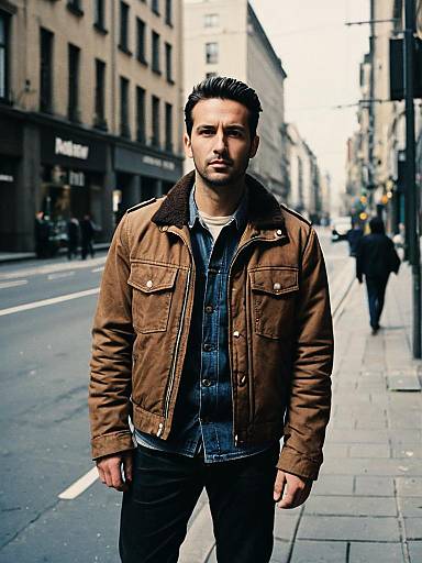 Man in Brown Jacket on Street