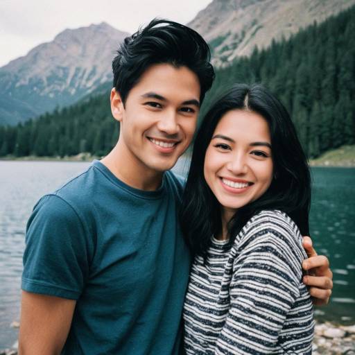 Happy Couple by Mountain Lake