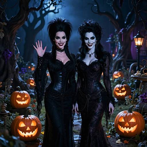 Elvira and Morticia Haunted Garden