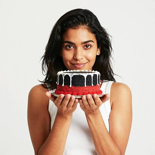 Woman Holding Frosted Cake Portrait