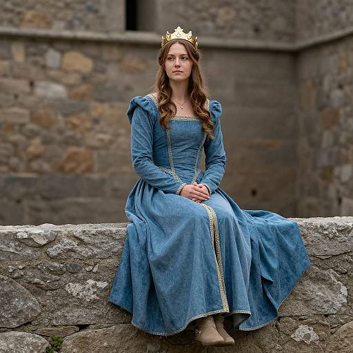 Medieval Woman in Blue Dress