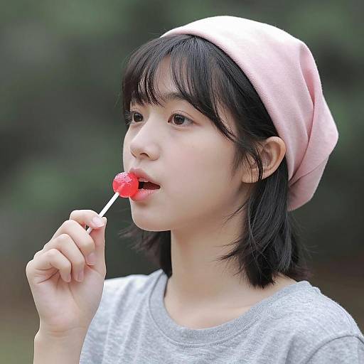Young Woman with Lollipop in Nature