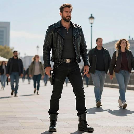 Man in Han Solo Inspired Outfit on Urban Walkway