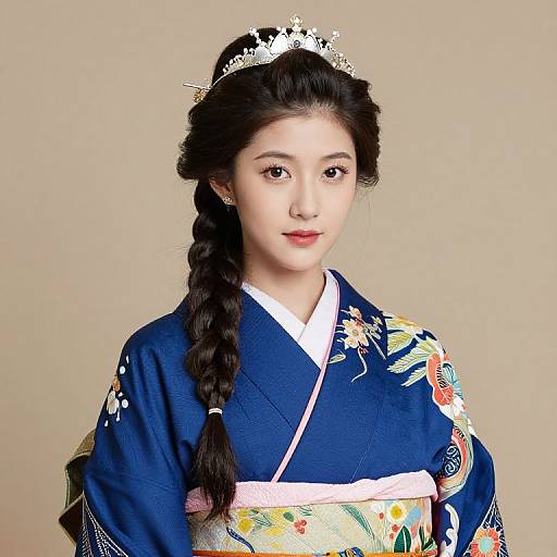 Elegant Woman in Blue Kimono