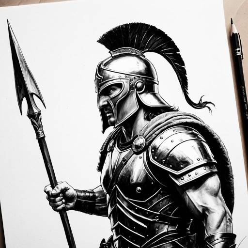Drawing of Spartan Warrior with Spear
