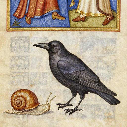 Medieval Surreal Crow-Snail Hybrid