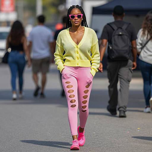 Fashionable Black Woman on a Sunny Street