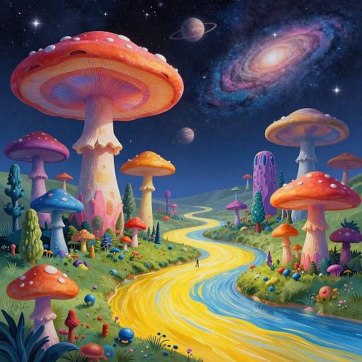Surreal Multicolored Mushroom Landscape
