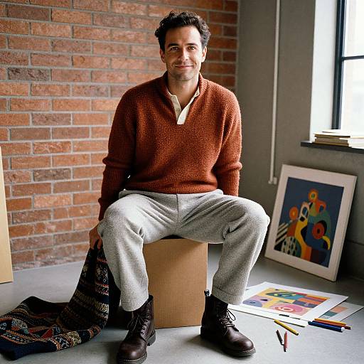 Man in Rustic Wool Attire in Loft