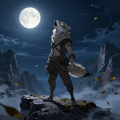 Wolf Anime Boy Howling at Moon