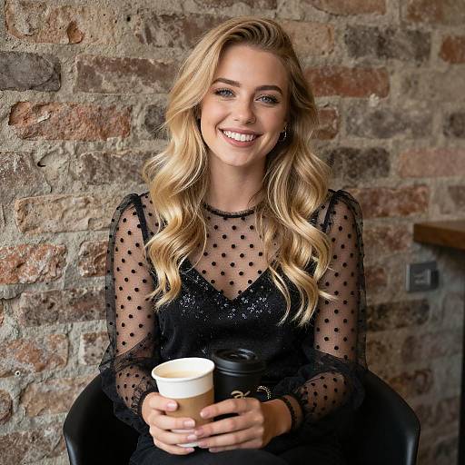 Smiling Woman in Sheer Polka-Dot Top