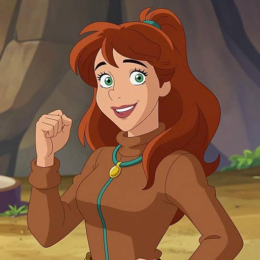 Animated Woman in Brown Turtleneck Outdoors