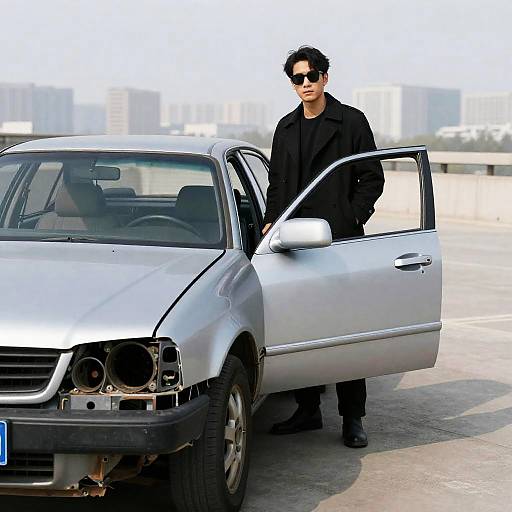 Mysterious Figure by Damaged Silver Car