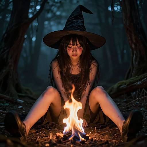 Disturbing Witchgirl Flame Portrait