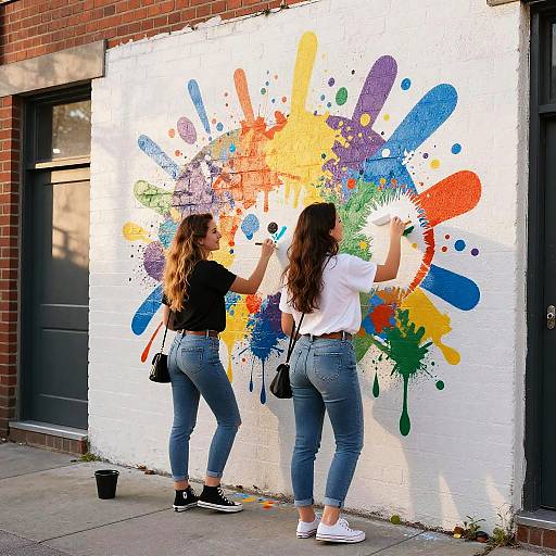 Friends Painting Vibrant Urban Mural