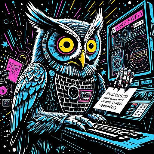 Cybernetic Owl in Cosmic Nightclub